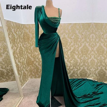 Eightale Verde Esmeralda Beaded Vestido de Noite Sexy Vestido de Baile Sereia Lado de Divisão Formal das Mulheres Vestido de Festa em Dubai robe de sarau