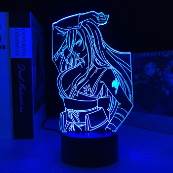 Erza Scarlet Remoto LED Nightlight para a Criança Decoração do Quarto da Noite de Luz Presente de Aniversário Mangá 3D Lâmpada da Tabela do Anime Fairy Tail