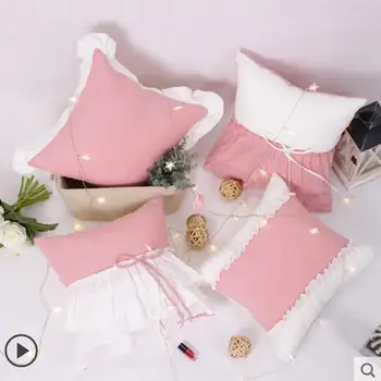estilo romântico rosa branca capa de almofada com babados jogar travesseiro capa de sofá fronha para encosto de decoração de casa