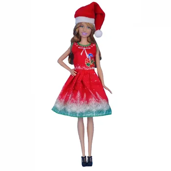 Feliz Natal Traje 1/6 Boneca de Roupas para a Barbie Vestido para a Barbie Roupas de Vestidos de Noite Vestido Chapéu de Acessórios de Brinquedos de 11,5
