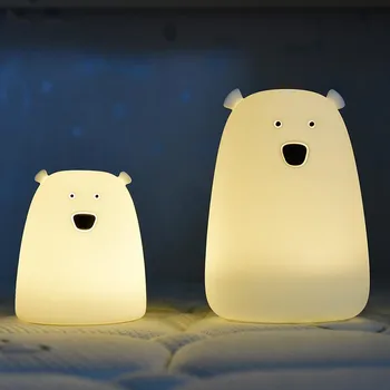 Filhos da Luz da Noite do desenho animado do Urso CONDUZIU a Lâmpada da Noite Decoracion para Crianças do Bebê de Cabeceira Multicolor de Silicone Sensor de Toque Toque de Controle