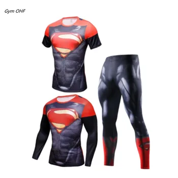 Homens de Boxe Jersey Ternos Super-Herói 3D de Compressão de Sportswear Rápido a Seco Ginásio Execução de Jogging Treinados Fitness Camiseta de Treino de Homens
