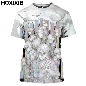 HOXIXIB Homens T-shirts de Verão de Impressão 3D TV Anime Ataque Titan T-Shirt Mulher Manga da Menina dos desenhos animados Tees Eren Jäger Harajuku Roupas