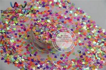 HR3-51 Mistura de 3MM Pastel matt Perolado Cores formato de Coração com Glitter para a Arte do Prego e DIY supplies1pack=50g