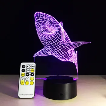 Ilusão 3D Tubarão Modelo Noite de Luz de 7 cores AcrylicRemote e toque em alternar Lâmpada de Mesa Para o Amigo DO Presente