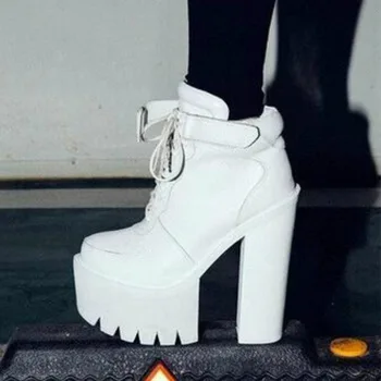 Ins De Couro Mulheres Ankle Boots De Moda Laço Na Plataforma Bombas Quente De Salto Alto Inverno Senhoras Festa Casual Calçados