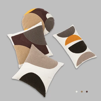 INS reuniram 3D capa de almofada geométricas jacquard almofada redonda caso de lona de algodão bordado de almofadas, capa de cadeira, cama lombar travesseiro