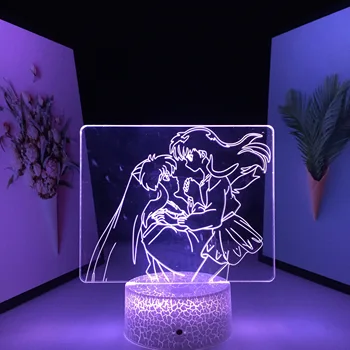 Inuyasha Luta de Anime Figura 3D LED Lâmpada para o Quarto Decorativos Nightlight Presente de Aniversário Sala de Acrílico da Noite do DIODO emissor de Luz de Dropship