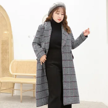 Inverno Casual Manta de pêlo Longo Office Solta 4xl de Lã Desgaste Espessamento e aumento Misturas de Mulheres Cinzento coreano Casaco