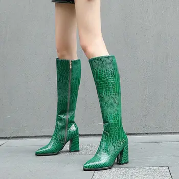 IPPEUM Designer de Sapatos 2021 de Moda de Nova Senhoras Joelho Alto Botas de Zíper Lateral Apontou Toe Salto Alto Botas Femininas Sapatos Mulheres