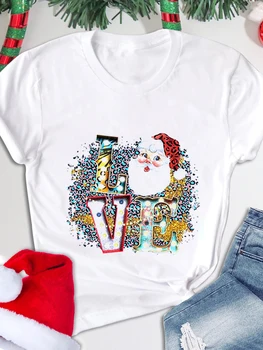 Jovem Mulher Roupas Feliz Natal Camisas Gráfica Tees Cartoon Tops Y2k Estilo de T-shirts Streetwear Mulheres Plus Size Vestuário