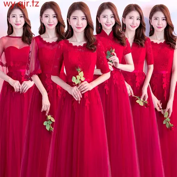 JYX-98#Vinho vermelho longa de 6 de estilo laço vestidos de Dama de honra vestido de festa de casamento vestido de baile atacado baratos mulheres clotjing China