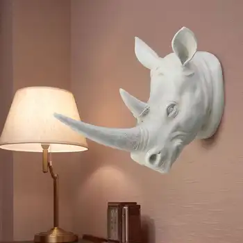 KiWarm Resina Exóticas Rinoceronte Cabeça Ornamento Branco Estátuas de Animais de Artesanato para a Home do Hotel Pendurado na Parede Decoração da Arte do modelo Presente