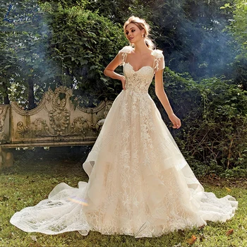 LAYOUT NICEB Princesa Apliques Vestido de Casamento Querida Pescoço Laço do vestido noiva bohemio Ilusão de Uma Linha de Trem de Varredura Personalizada Feita