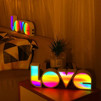 LED colorido Caixa de Lâmpada Quarto Decoração da Mesa Cor de arco-íris de Amor Sinal de Fundo, Decoração a Luz de 5V DC Alimentado por Bateria Nightlight