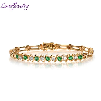 LOVERJEWELRY Esmeraldas, Diamantes Pulseira de Ouro Amarelo 14K DIY Pedras Naturais de cor Verde Esmeralda Pulseira de Diamante Para as Mulheres Luxo