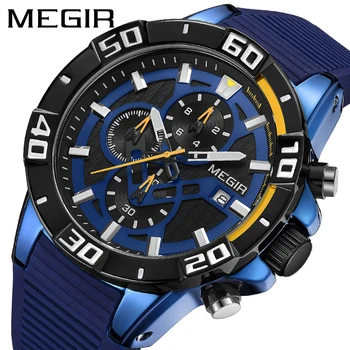 MEGIR Colorido de Relógios do Esporte Para Homens Luxo Multifuncional de Cronômetro Luminoso de Quartzo relógio de Pulso Masculino Silicone Impermeável Relógios