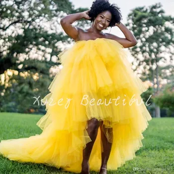 Meninas pretas Amarelas Tulle Strapless Vestidos de Baile Africano Dubai Coquetel de Vestidos Sexy Vestido de Noite de Luxo 2022 שמלות ערב Manto