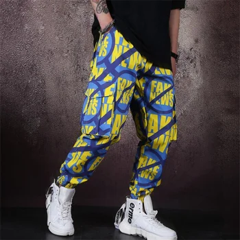 mens de calças frouxas fase de personalidade letras Impressas cuecas homens de calças de cantor de dança rock moda de rua do estilo da estrela novidade B619