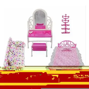 Mini Bonecos de Mobiliário de Casa de Jogo-de-Rosa de Cama, Mesa Cadeira KidsPretend Brinquedos de Natal Kits de Brinquedos Jogar Quarto de Plástico de Presente Bebê Se E2M0