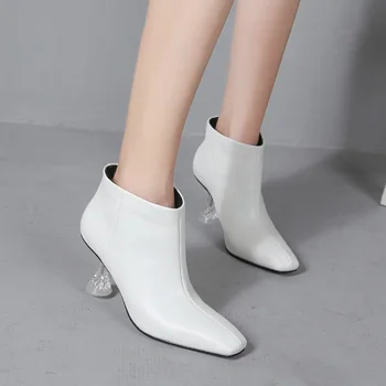 Moda Botas de Senhoras Calçado 2020 Novas Chegada Tornozelo Botas de Borracha Andar Feminino, Branca, Sapatos de Cristal das Mulheres de Salto Alto Botas