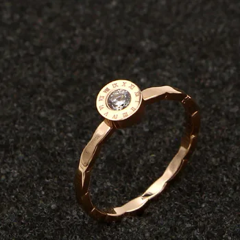 Moda Onda de cristal do Amor Rodada Numerais Romanos Parafuso anel de Ouro Rose Cor do Aço Inoxidável das mulheres de Casamento Presente de Natal