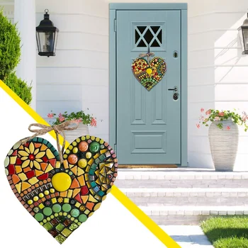 Mosaico colorido Coração Ornamento de Suspensão Romântico Retrô Artesanato de Resina para Casa Jardim Decoração do Navio
