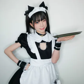 Mulher Gato Empregada Vestidos De Cosplay Lolita Kawaii Vestido De Verão Preto Animação Traje Sexy Cintura Alta De Mulheres 2021 Japonês Uniforme
