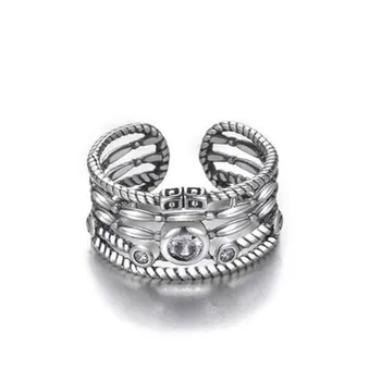 Multi-Camada Ocos de Cor Prata Mulheres Anéis de Senhora Encantadora de Cristal Abrir Vintage Anéis de Acessórios de Festa Jóias