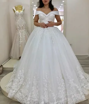 Mão de Trabalhar Vestidos de Noiva Beading Cristal Tribunal de Trem de Apliques de Renda de Tule Vestidos de Noiva Com Rendas Até Voltar vestido de noiva