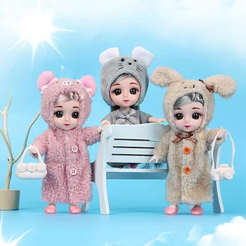Nova Moda Animal Bonito de Pelúcia Conjunto de 16cm Mini Bjd Boneca vestem Roupas de Bebê Menina Bonecas Acessórios Crianças Brinquedos para Meninas Presentes DIY
