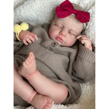 NPK, 49CM de Alta Qualidade Bebê Recém-nascido Menina Boneca Reborn Loulou Dormindo Corpo Mole Realistas em 3D Pele com Veias Visíveis Artesanal Boneca