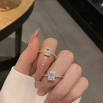 O coreano moda micro-incrustado zircão praça abrir o anel de temperamento simples sentido de concepção anel de nicho tendência de jóias
