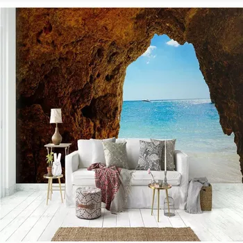 Papel de parede personalizado murais Mediterrâneo cavernas horizonte de parede decoração da casa da arte de pintura