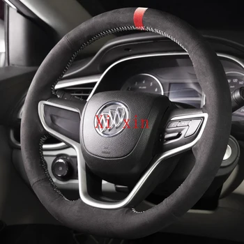Para Buick Verano Encore LaCrosse Excelle GT Imaginar Regal personalizado preto de camurça mão costurada volante capa do interior do carro