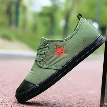 Parágrafos Han Edição Brincalhão Ventilação Casual Sapatos Para Homens E Mulheres Amantes Pentagrama Verde Do Exército Sapatos De Lona