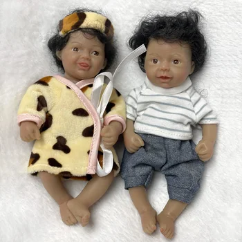 Pele negra 15CM Mini Palma Reborn Baby Doll Integral Macia de Silicone Renascer Bonecas Pintadas Bebe Reborn Boneca. Renascido Corpo De Silicone