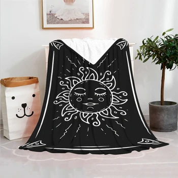 Personalizado DIY Jogar Cobertor Preto Bruxa do Crânio do Sol e da Lua Adivinhação Cobertores de Lã Personalizado, Cobertores e roupa de cama