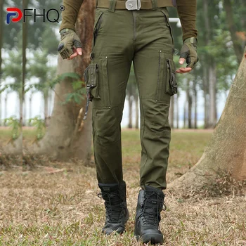 PFHQ 2023 Primavera Homens da Nova Caminhada em linha Reta Muitos Bolso Casual Calças de Treinamento Militar Tático Macacão Slim Fit Sport Calças