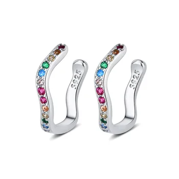 Prata Cor do arco-íris Zircão Não-Piercing Clipe de Brincos para Mulheres Falso Piercing Ear Cuff Brincos Ear Clip de Jóias de Moda eh890