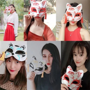 Raposa japonesa Máscara Unisex Pintado 3D Fox Máscara de PVC Borlas Sinos Não Tóxico Cosplay Traje Adereços, Acessórios