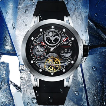 Relógio de luxo Homens relógio de Pulso Mecânico Automático de Moda de Vários fusos horários de Aço Inoxidável Luminosa 5Bar Impermeável Relógio 2021