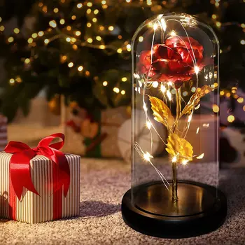Rosa de natal Presentes para ela Presentes de Aniversário para as Mulheres, Galaxy Rosa Flor Presentes com Luz LED String