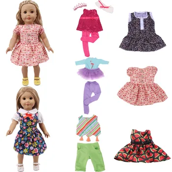 Roupas de boneca Saia de Dança o Terno E o Vestido estampado Para 18 Polegadas &Bebê recém-Nascido Geração de Aniversário da Menina do Brinquedo Presentes