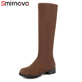 Smirnova 2018 nova chegada do inverno joelho alto botas castanho escuro preto redondo toe casual televisão botas manter aquecido sapatos femininos tamanho 34-48