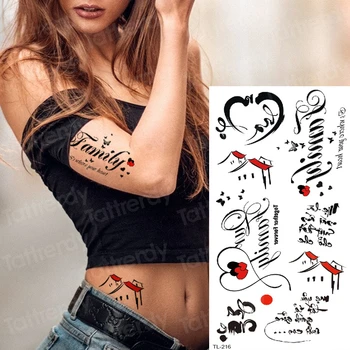 tatuagens temporárias mulher impermeável fake tattoos corpo adesivos de letras de texto de amor tatuagem vintage black pequena tatoo mão no pulso da menina