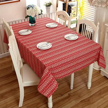 Toalha de mesa natalina vermelho cor de Mistura de Algodão Impresso Linho Tabela de Capa de Pano de Tabela Com Renda toalha de Mesa Retangular de tamanho 5