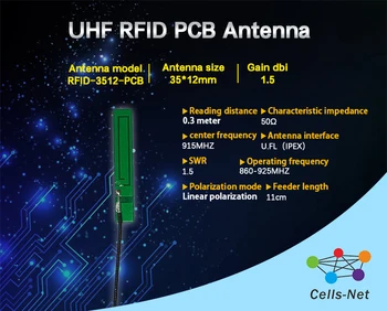 UHF antena PCB flexível do PWB da antena de volume pequeno built-in antena RFID 35 * 12mm