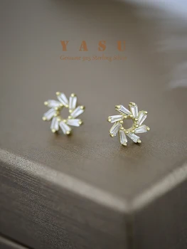 Yasu 100% 925 Silver Coreano De Cristal Requintados Sol FlowerStud Brincos Para Mulheres Nobres Elegantes Presente De Casamento Jóias Finas